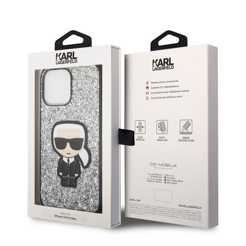 Laptop, Telefoane si Tablete - Telefoane mobile si accesorii - Accesorii Telefoane - Huse telefoane - Husa pentru iPhone 14 Pro Max - Karl Lagerfeld Hardcase Glitter (KLHCP14XGFKPG) - Argintiu Flakes Roz - Infinity.ro