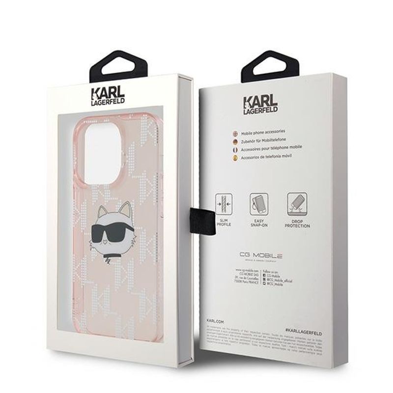 Laptop, Telefoane si Tablete - Telefoane mobile si accesorii - Accesorii Telefoane - Huse telefoane - Husa pentru iPhone 14 Pro - Karl Lagerfeld IML Luxury (KLHCP14LHKLPCHP) - Roz Choupette Head&Monogram - Infinity.ro