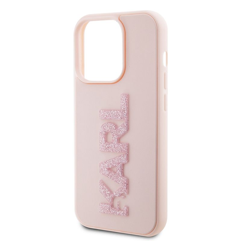 Laptop, Telefoane si Tablete - Telefoane mobile si accesorii - Accesorii Telefoane - Huse telefoane - Husa pentru iPhone 15 Pro - Karl Lagerfeld 3D Design (KLHCP15L3DMBKCP) - Roz Rubber Glitter Logo - Infinity.ro