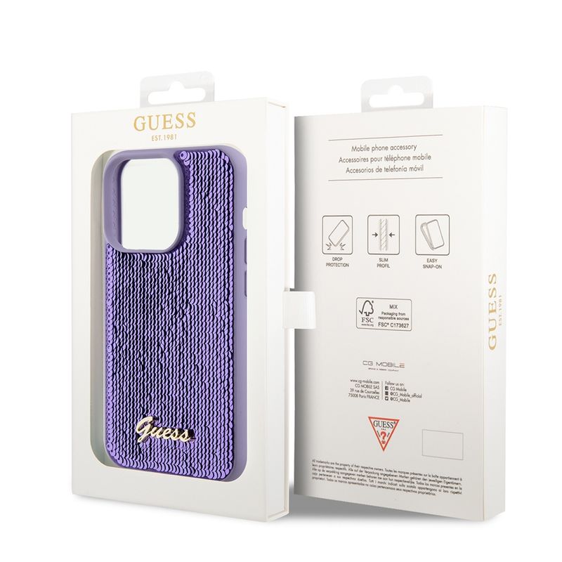 Laptop, Telefoane si Tablete - Telefoane mobile si accesorii - Accesorii Telefoane - Huse telefoane - Husa pentru iPhone 15 Pro Max - Guess Sequin Script Metal (GUHCP15XPSFDGSU) - Mov - Infinity.ro