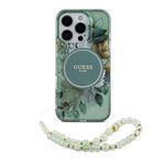 Laptop, Telefoane si Tablete - Telefoane mobile si accesorii - Accesorii Telefoane - Huse telefoane - Husa pentru iPhone 16 Pro - Guess IML Flowers cu Pearl Strap MagSafe (GUHMP16LHFWBRCESN) - Verde - Infinity.ro