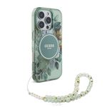 Laptop, Telefoane si Tablete - Telefoane mobile si accesorii - Accesorii Telefoane - Huse telefoane - Husa pentru iPhone 16 Pro - Guess IML Flowers cu Pearl Strap MagSafe (GUHMP16LHFWBRCESN) - Verde - Infinity.ro