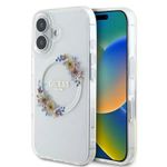 Laptop, Telefoane si Tablete - Telefoane mobile si accesorii - Accesorii Telefoane - Huse telefoane - Husa pentru iPhone 16 - Guess IML Flowers Wreath MagSafe (GUHMP16SHFWFCT) - Transparent - Infinity.ro