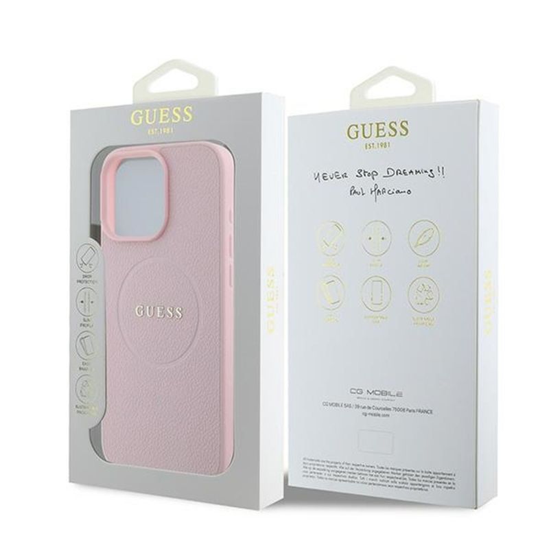 Laptop, Telefoane si Tablete - Telefoane mobile si accesorii - Accesorii Telefoane - Huse telefoane - Husa pentru iPhone 15 Pro Max - Guess Grained Auriu Ring MagSafe (GUHMP15XPGHSMMP) - Roz - Infinity.ro