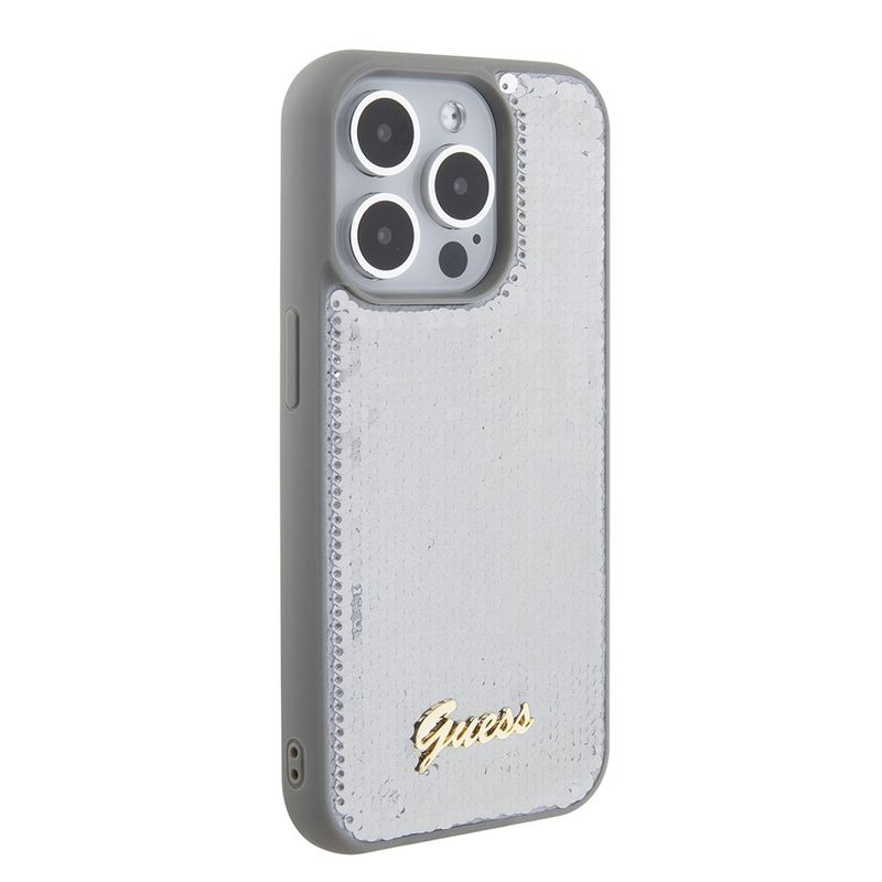 Laptop, Telefoane si Tablete - Telefoane mobile si accesorii - Accesorii Telefoane - Huse telefoane - Husa pentru iPhone 15 Pro Max - Guess Sequin Script Metal (GUHCP15XPSFDGSS) - Argintiu - Infinity.ro