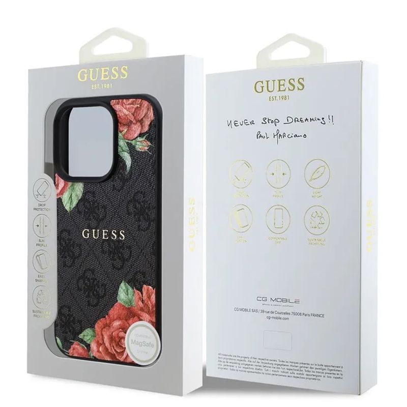 Laptop, Telefoane si Tablete - Telefoane mobile si accesorii - Accesorii Telefoane - Huse telefoane - Husa pentru iPhone 16 Pro - Guess Hardcase 4G Flower Print MagSafe (GUHMP16LP4ROPEMCK) - Negru - Infinity.ro