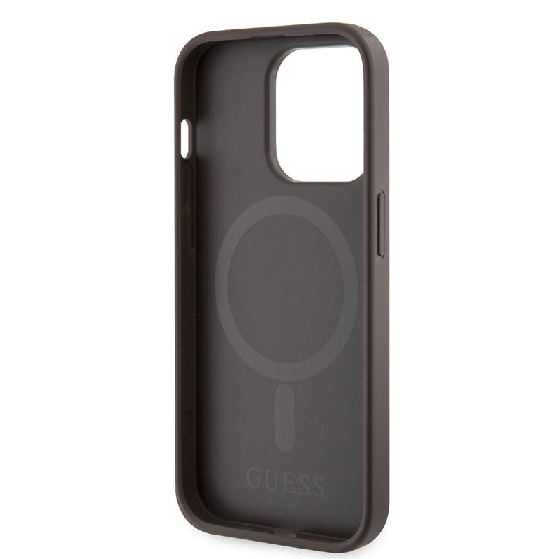Laptop, Telefoane si Tablete - Telefoane mobile si accesorii - Accesorii Telefoane - Huse telefoane - Husa pentru iPhone 15 Pro Max - Guess Hardcase 4G Printed Stripes MagSafe (GUHMP15XP4RPSW) - Maro - Infinity.ro