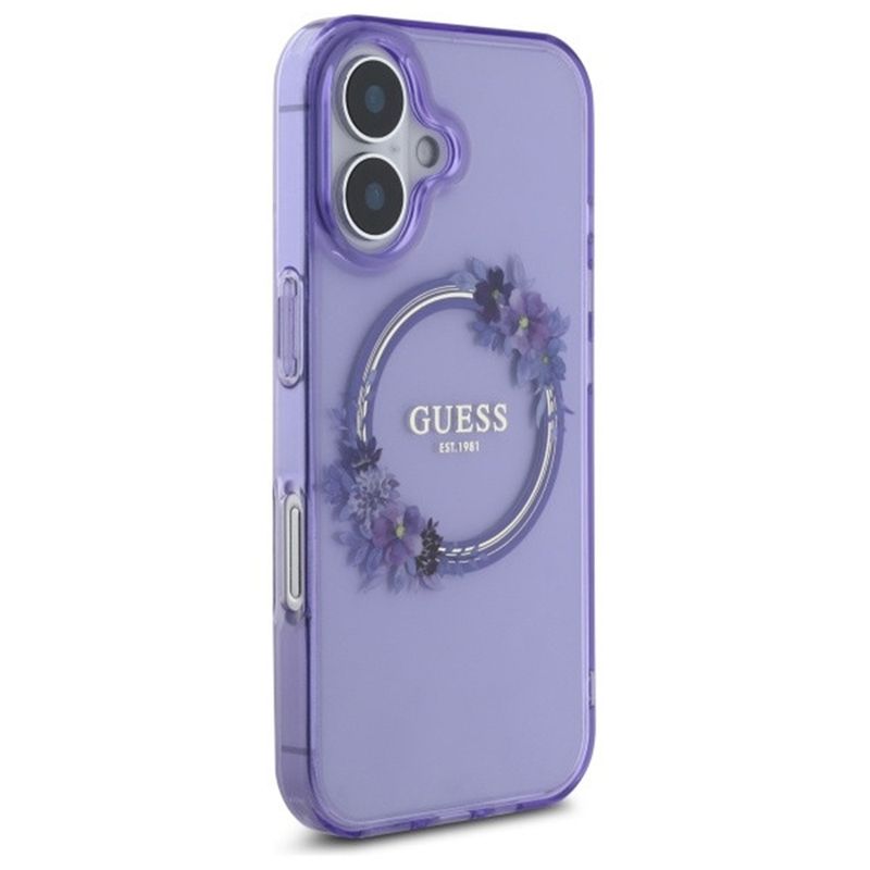 Laptop, Telefoane si Tablete - Telefoane mobile si accesorii - Accesorii Telefoane - Huse telefoane - Husa pentru iPhone 16 - Guess IML Flowers Wreath MagSafe (GUHMP16SHFWFCU) - Mov - Infinity.ro