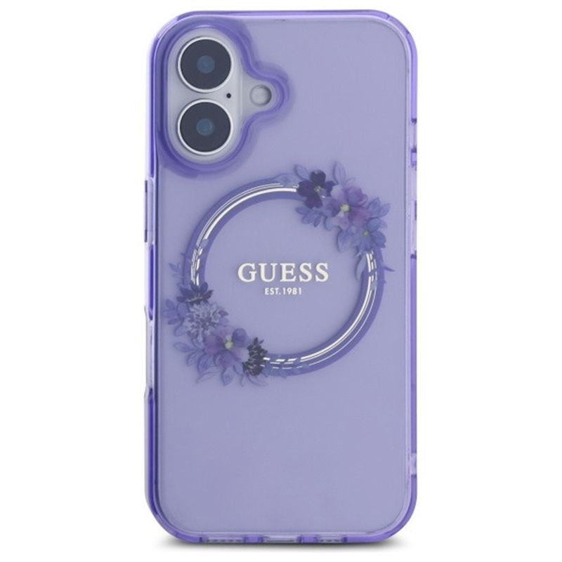 Laptop, Telefoane si Tablete - Telefoane mobile si accesorii - Accesorii Telefoane - Huse telefoane - Husa pentru iPhone 16 - Guess IML Flowers Wreath MagSafe (GUHMP16SHFWFCU) - Mov - Infinity.ro