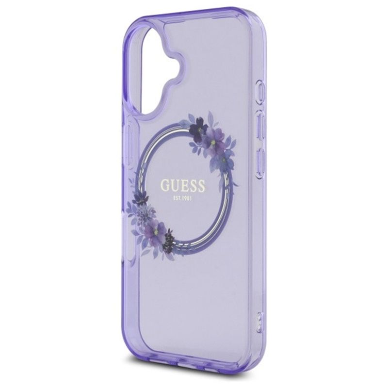 Laptop, Telefoane si Tablete - Telefoane mobile si accesorii - Accesorii Telefoane - Huse telefoane - Husa pentru iPhone 16 - Guess IML Flowers Wreath MagSafe (GUHMP16SHFWFCU) - Mov - Infinity.ro