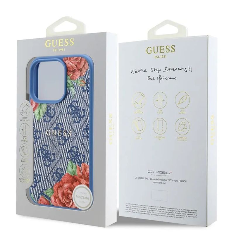 Laptop, Telefoane si Tablete - Telefoane mobile si accesorii - Accesorii Telefoane - Huse telefoane - Husa pentru iPhone 16 Pro - Guess Hardcase 4G Flower Print MagSafe (GUHMP16LP4ROPEMCB) - Albastru - Infinity.ro