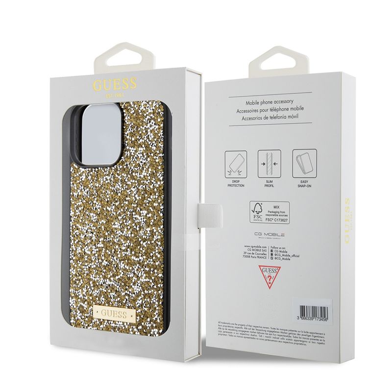 Laptop, Telefoane si Tablete - Telefoane mobile si accesorii - Accesorii Telefoane - Huse telefoane - Husa pentru iPhone 15 Pro - Guess Rhinestone Metal Logo (GUHCP15XPFGSBSD) - Galben - Infinity.ro