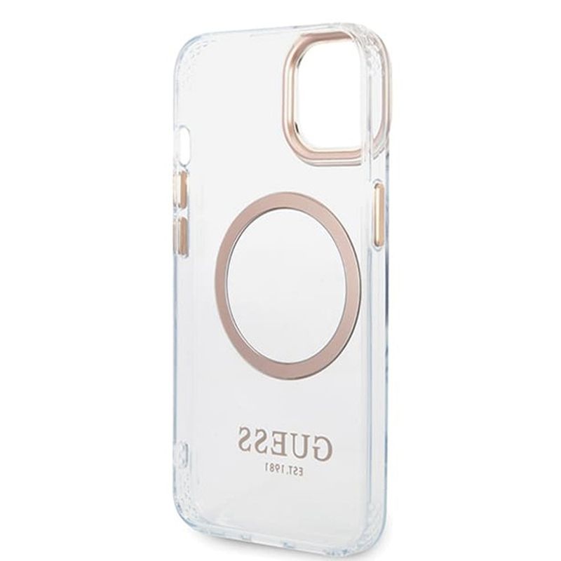 Laptop, Telefoane si Tablete - Telefoane mobile si accesorii - Accesorii Telefoane - Huse telefoane - Husa pentru iPhone 15 Plus - Guess Metal Outline MagSafe (GUHMP15MHTRMD) - Auriu - Infinity.ro