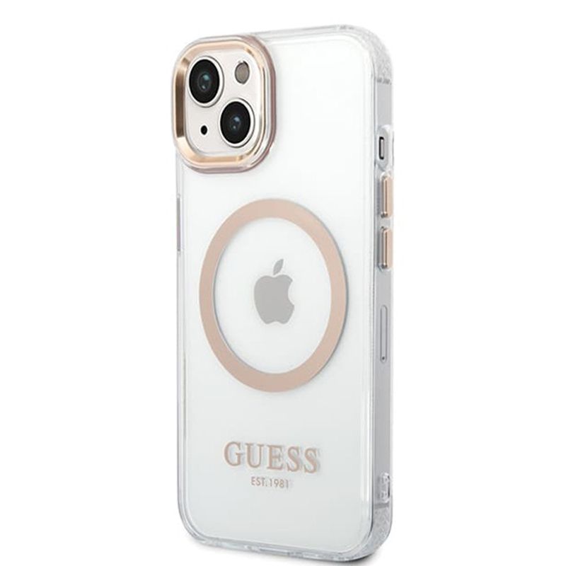 Laptop, Telefoane si Tablete - Telefoane mobile si accesorii - Accesorii Telefoane - Huse telefoane - Husa pentru iPhone 15 Plus - Guess Metal Outline MagSafe (GUHMP15MHTRMD) - Auriu - Infinity.ro