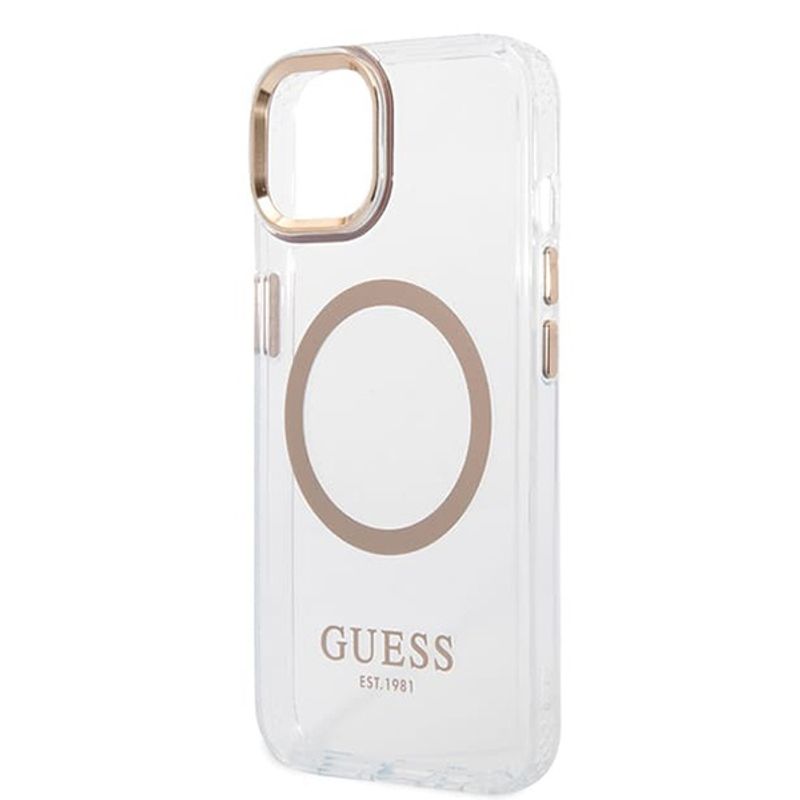 Laptop, Telefoane si Tablete - Telefoane mobile si accesorii - Accesorii Telefoane - Huse telefoane - Husa pentru iPhone 15 Plus - Guess Metal Outline MagSafe (GUHMP15MHTRMD) - Auriu - Infinity.ro