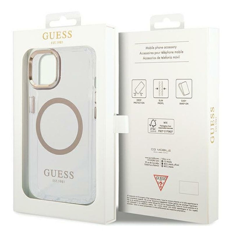 Laptop, Telefoane si Tablete - Telefoane mobile si accesorii - Accesorii Telefoane - Huse telefoane - Husa pentru iPhone 15 Plus - Guess Metal Outline MagSafe (GUHMP15MHTRMD) - Auriu - Infinity.ro