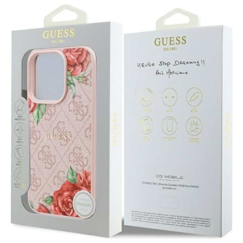 Laptop, Telefoane si Tablete - Telefoane mobile si accesorii - Accesorii Telefoane - Huse telefoane - Husa pentru iPhone 16 Pro Max - Guess Hardcase 4G Flower Print MagSafe (GUHMP16XP4ROPEMCP) - Roz - Infinity.ro