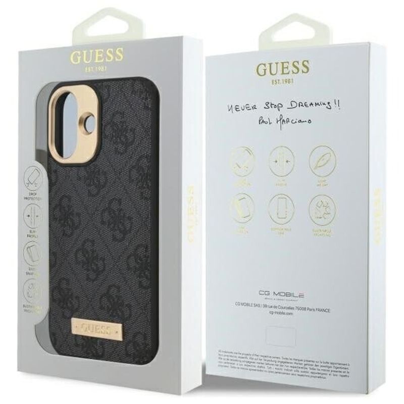 Laptop, Telefoane si Tablete - Telefoane mobile si accesorii - Accesorii Telefoane - Huse telefoane - Husa pentru iPhone 16 Plus - Guess Hardcase 4G Logo Plate MagSafe (GUHMP16MU4GPRK) - Negru - Infinity.ro