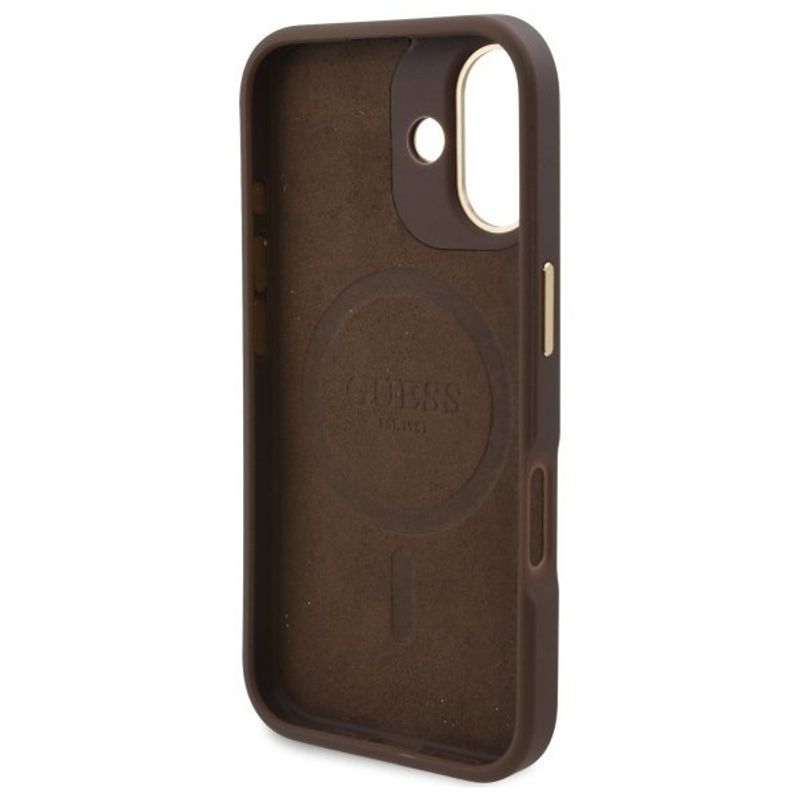 Laptop, Telefoane si Tablete - Telefoane mobile si accesorii - Accesorii Telefoane - Huse telefoane - Husa pentru iPhone 16 - Guess Hardcase 4G Logo Plate MagSafe (GUHMP16SU4GPRW) - Maro - Infinity.ro