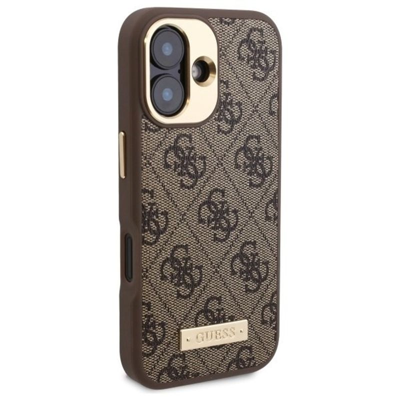 Laptop, Telefoane si Tablete - Telefoane mobile si accesorii - Accesorii Telefoane - Huse telefoane - Husa pentru iPhone 16 - Guess Hardcase 4G Logo Plate MagSafe (GUHMP16SU4GPRW) - Maro - Infinity.ro