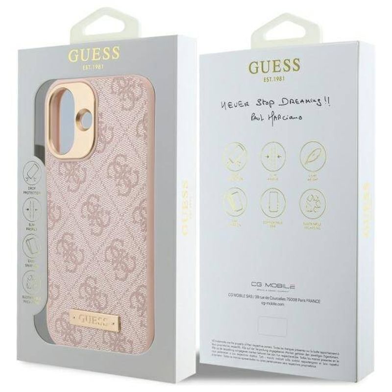 Laptop, Telefoane si Tablete - Telefoane mobile si accesorii - Accesorii Telefoane - Huse telefoane - Husa pentru iPhone 16 Plus - Guess Hardcase 4G Logo Plate MagSafe (GUHMP16MU4GPRP) - Roz - Infinity.ro