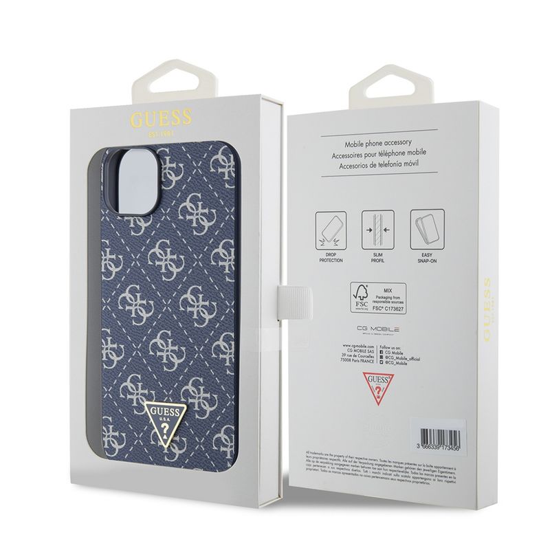 Laptop, Telefoane si Tablete - Telefoane mobile si accesorii - Accesorii Telefoane - Huse telefoane - Husa pentru iPhone 15 Plus - Guess Hardcase 4G Triangle Metal Logo (GUHCP15MPG4GPB) - Albastru - Infinity.ro