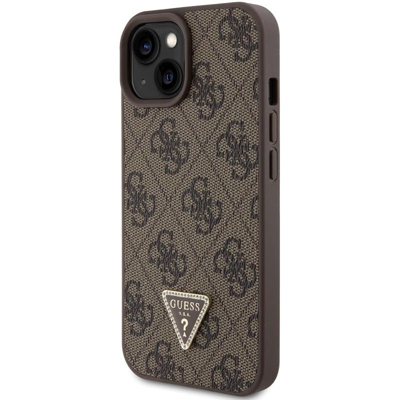 Laptop, Telefoane si Tablete - Telefoane mobile si accesorii - Accesorii Telefoane - Huse telefoane - Husa pentru iPhone 15 - Guess Leather 4G Triangle Strass (GUHCP15SP4TDPW) - Maro - Infinity.ro