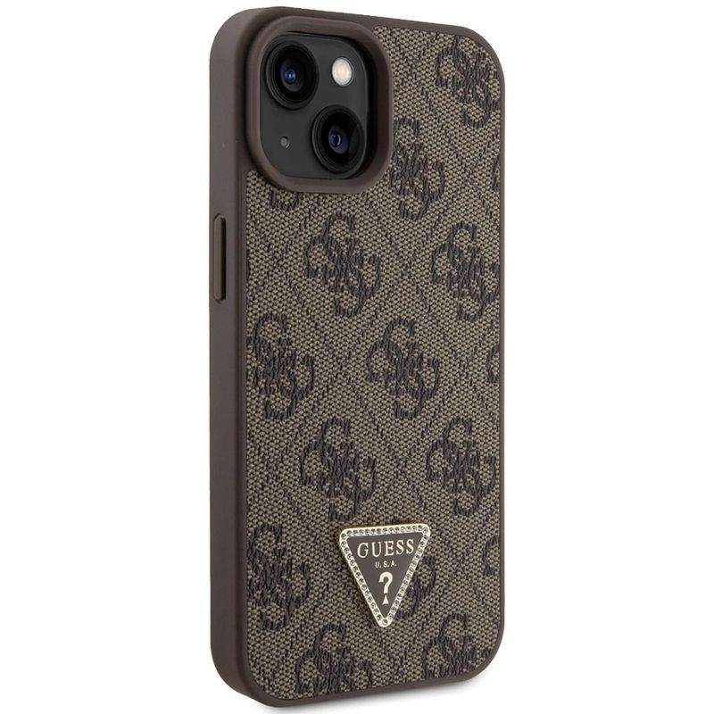 Laptop, Telefoane si Tablete - Telefoane mobile si accesorii - Accesorii Telefoane - Huse telefoane - Husa pentru iPhone 15 - Guess Leather 4G Triangle Strass (GUHCP15SP4TDPW) - Maro - Infinity.ro