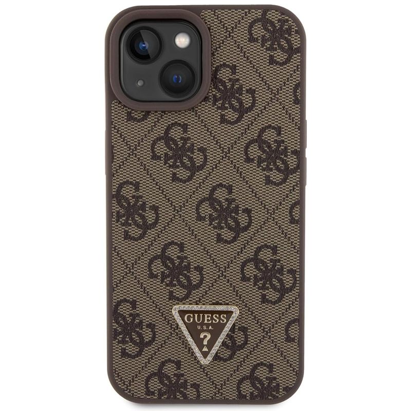 Laptop, Telefoane si Tablete - Telefoane mobile si accesorii - Accesorii Telefoane - Huse telefoane - Husa pentru iPhone 15 - Guess Leather 4G Triangle Strass (GUHCP15SP4TDPW) - Maro - Infinity.ro