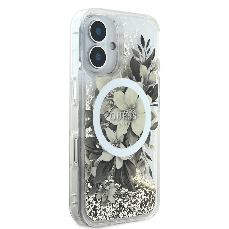Laptop, Telefoane si Tablete - Telefoane mobile si accesorii - Accesorii Telefoane - Huse telefoane - Husa pentru iPhone 16 - Guess Liquid Glitter Flower MagSafe (GUHMP16SLFMWTE) - Bej - Infinity.ro