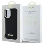 Laptop, Telefoane si Tablete - Telefoane mobile si accesorii - Accesorii Telefoane - Huse telefoane - Husa pentru iPhone 16 Plus - Guess Silicone Script Metal Logo & Frame (GUHCP16MSMBSLK) - Negru - Infinity.ro