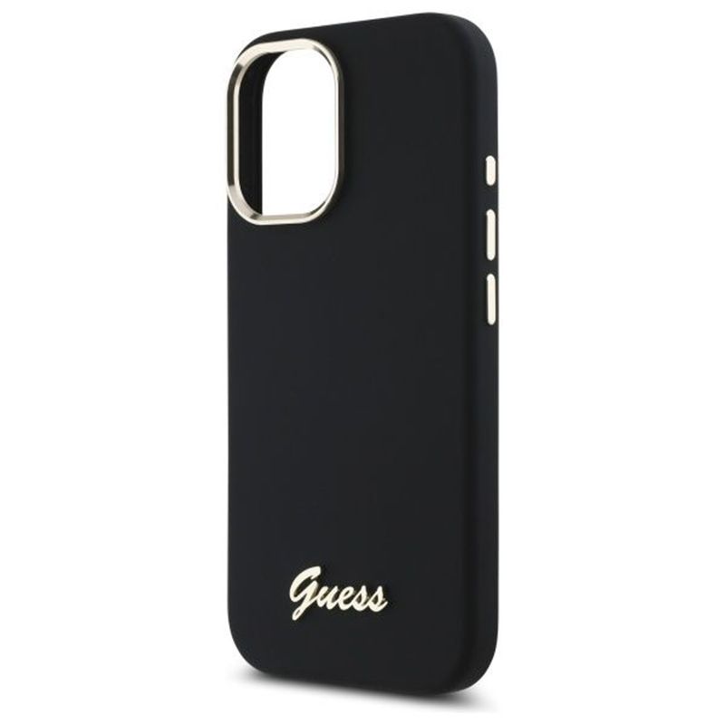 Laptop, Telefoane si Tablete - Telefoane mobile si accesorii - Accesorii Telefoane - Huse telefoane - Husa pentru iPhone 16 Plus - Guess Silicone Script Metal Logo & Frame (GUHCP16MSMBSLK) - Negru - Infinity.ro