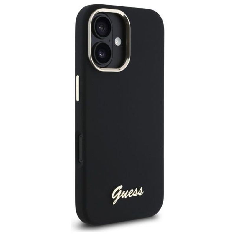 Laptop, Telefoane si Tablete - Telefoane mobile si accesorii - Accesorii Telefoane - Huse telefoane - Husa pentru iPhone 16 Plus - Guess Silicone Script Metal Logo & Frame (GUHCP16MSMBSLK) - Negru - Infinity.ro