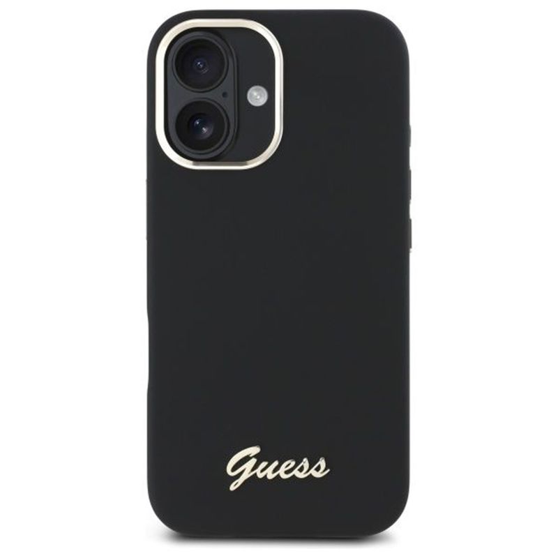 Laptop, Telefoane si Tablete - Telefoane mobile si accesorii - Accesorii Telefoane - Huse telefoane - Husa pentru iPhone 16 Plus - Guess Silicone Script Metal Logo & Frame (GUHCP16MSMBSLK) - Negru - Infinity.ro