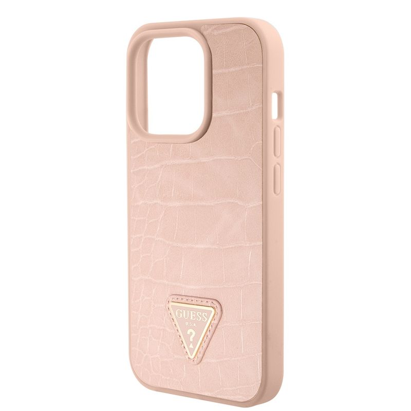Laptop, Telefoane si Tablete - Telefoane mobile si accesorii - Accesorii Telefoane - Huse telefoane - Husa pentru iPhone 15 Pro Max - Guess Croco Triangle Metal Logo (GUHCP15XPCRTHCP) - Roz - Infinity.ro