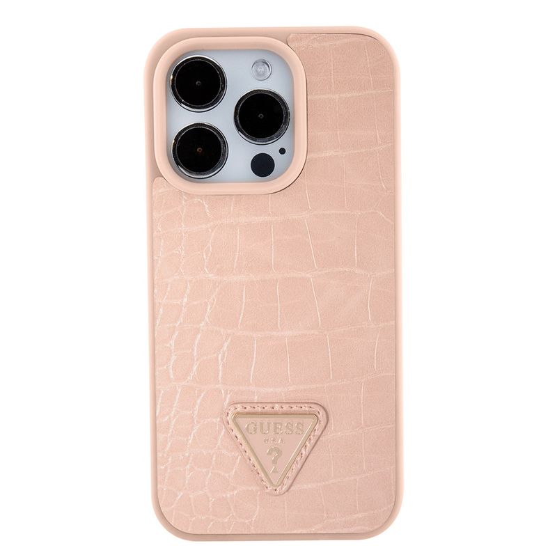 Laptop, Telefoane si Tablete - Telefoane mobile si accesorii - Accesorii Telefoane - Huse telefoane - Husa pentru iPhone 15 Pro Max - Guess Croco Triangle Metal Logo (GUHCP15XPCRTHCP) - Roz - Infinity.ro