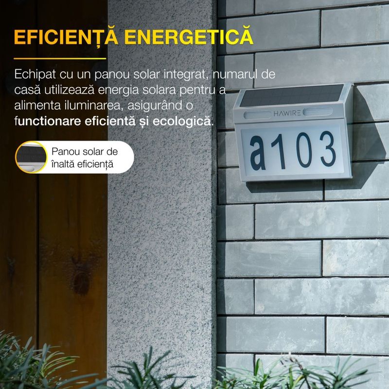 Casa si Gradina - Gradina si terasa - Garduri, panouri si accesorii - Numar de casa din otel inoxidabil cu panou solar HAWIRE DS-HNL, Iluminare 10 leduri, 5V 300 mAh, 3 tipuri de iluminare - Infinity.ro