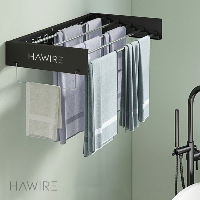 Market - Spalare si intretinere rufe - Uscatoare de rufe si accesorii - Uscator de rufe metalic glisant HAWIRE M-100, Montabil pe perete, Retractabil, 100X40cm, Negru - Infinity.ro