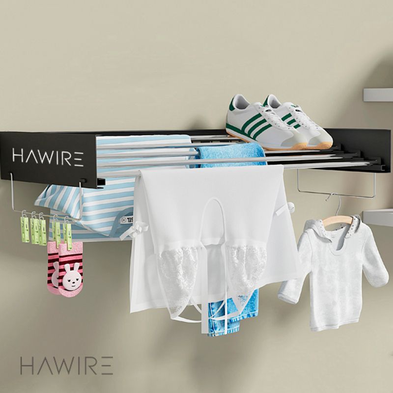 Market - Spalare si intretinere rufe - Uscatoare de rufe si accesorii - Uscator de rufe metalic glisant HAWIRE M-100, Montabil pe perete, Retractabil, 100X40cm, Negru - Infinity.ro