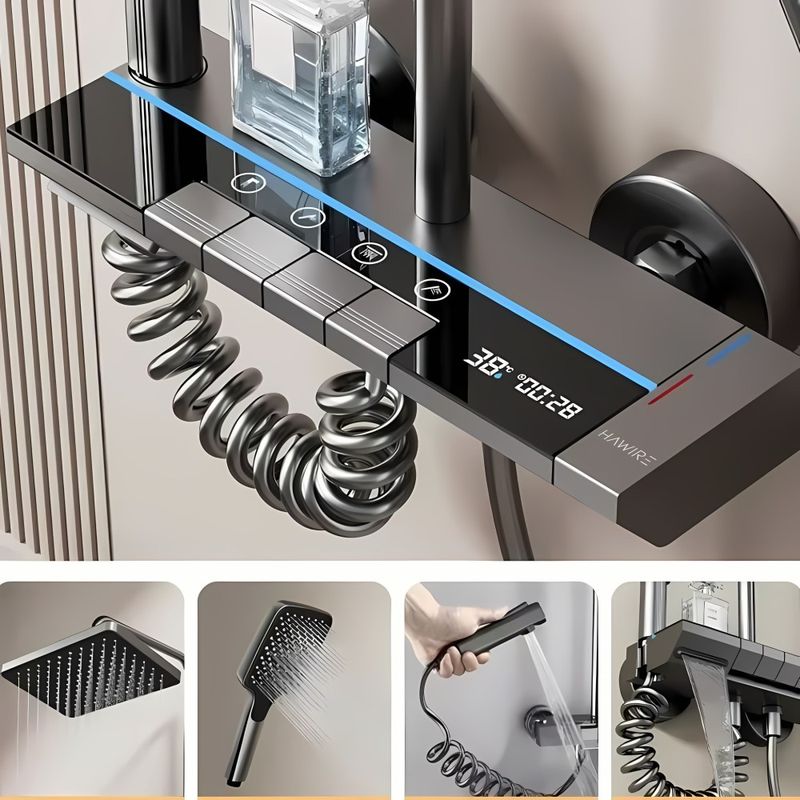 Casa si Gradina - Sanitare - Cazi si cabine de dus - Coloane si seturi de dus - Coloana de dus HAWIRE C-4180, Afisare LED temperatura si timp, 4 Functii curgere apa, Inaltime 125cm, aluminiu, 30x20cm - Infinity.ro