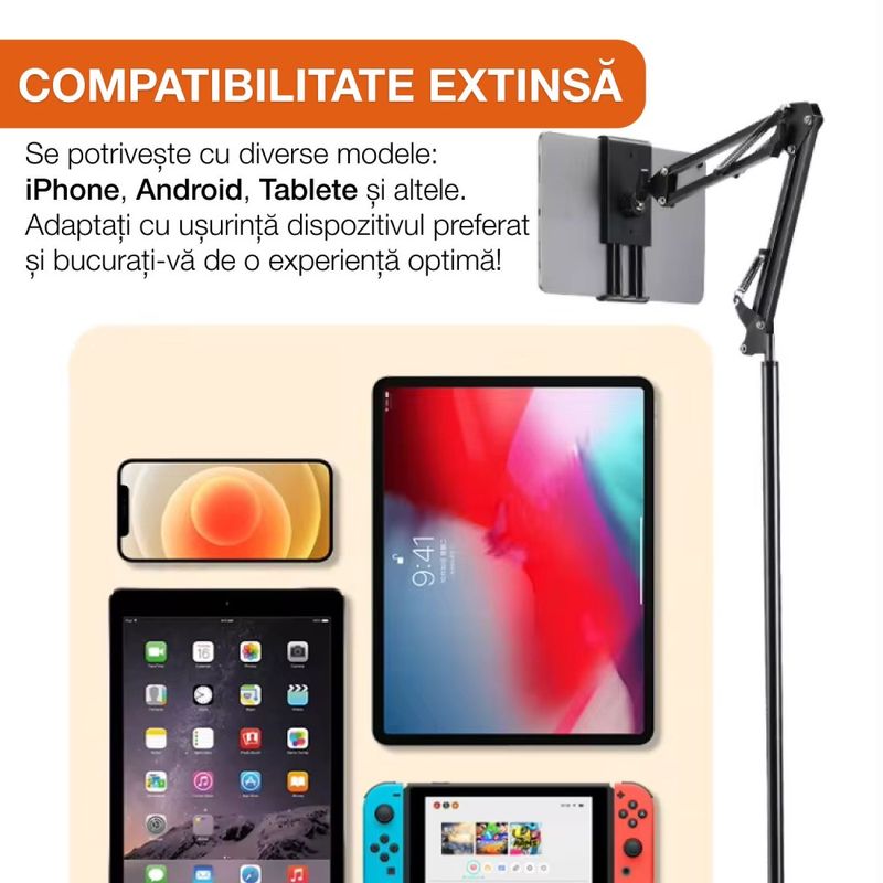 Laptop, Telefoane si Tablete - Telefoane mobile si accesorii - Accesorii Telefoane - Suport si docking telefoane - Suport metalic pentru telefon/tableta de podea HAWIRE, Stand multifunctional, Unghi reglabil la 360°, Inaltime 175cm - Infinity.ro