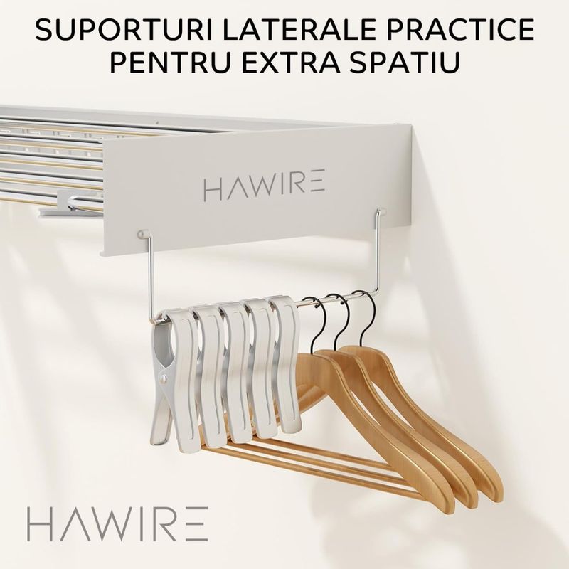 Market - Spalare si intretinere rufe - Uscatoare de rufe si accesorii - Uscator de rufe metalic glisant HAWIRE M-100, Montabil pe perete, Retractabil, 100X40cm, Alb - Infinity.ro