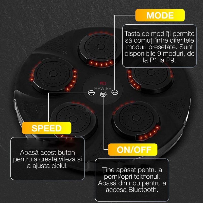 TV, Audio-Video si Foto - Portabile audio - Boxe portabile - Boxa muzicala electronic HAWIRE HJ-003, Conexiune bluetooth, Pentru copii si adulti, Antrenamente de box si fitness - Infinity.ro