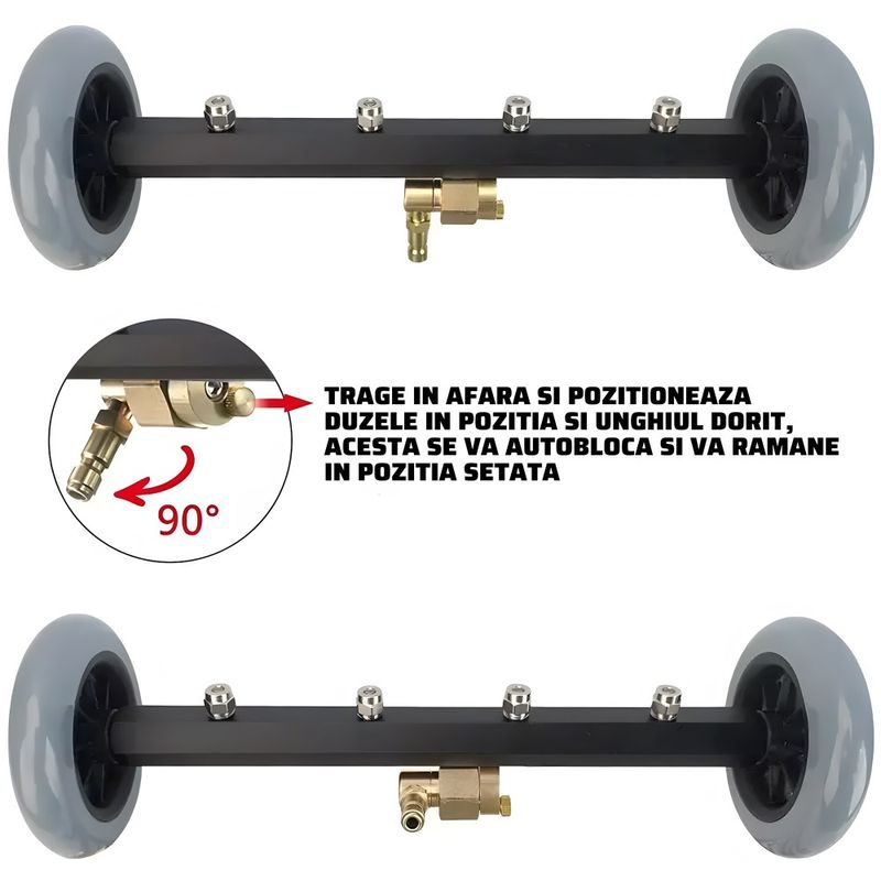 Casa si Gradina - Constructii - Scule electrice si accesorii - Aparate de spalat cu presiune - Dispozitiv de spalat sub presiune pe roti HAWIRE KR-4, 4 duze de pulverizare, 3 tije prelungire, Compatibil Karcher K2-K7 - Infinity.ro