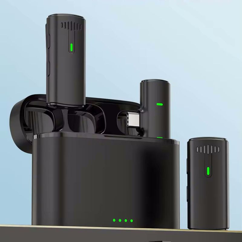 TV, Audio-Video si Foto - Audio profesionale - Microfoane - Set 2 microfoane profesionale tip lavaliera HAWIRE K-10, Wireless, Plug and Play, USB Type-C, Display digital,negru - Infinity.ro