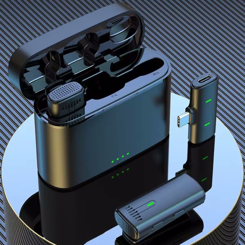 TV, Audio-Video si Foto - Audio profesionale - Microfoane - Set 2 microfoane profesionale tip lavaliera HAWIRE K-10, Wireless, Plug and Play, USB Type-C, Display digital,negru - Infinity.ro