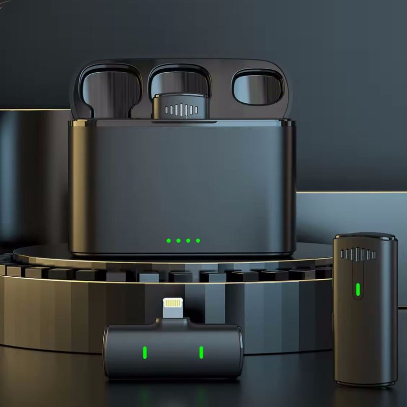 TV, Audio-Video si Foto - Audio profesionale - Microfoane - Set 2 microfoane profesionale tip lavaliera HAWIRE K-10, Wireless, Plug and Play, USB Type-C, Display digital,negru - Infinity.ro