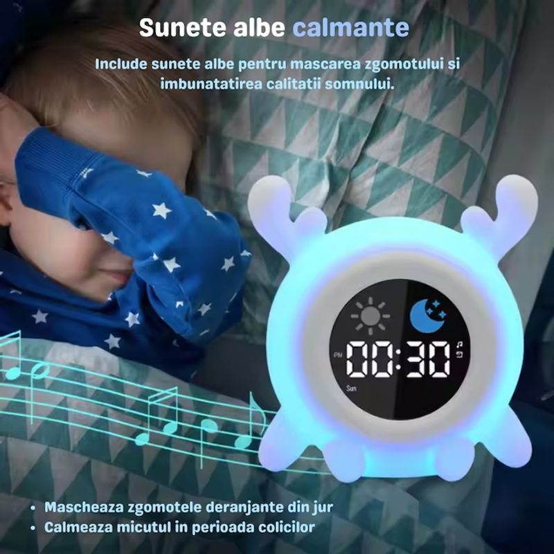 Casa si Gradina - Corpuri si surse de iluminat - Veioze si lampi - Lampi de veghe - Lampa de veghe caprioara multifunctionala Lommad®, telecomanda, alarma, lumina reglabila 7 culori, 1200mAh - Infinity.ro