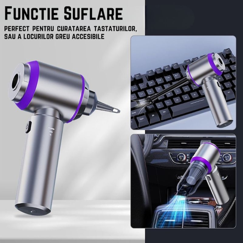 Auto si Moto - Intretinere auto - Aspiratoare auto - Aspirator de mana portabil fara fir, putere mare de aspirare 15000Pa, 3 viteze, baterie 6000mAh, - Infinity.ro