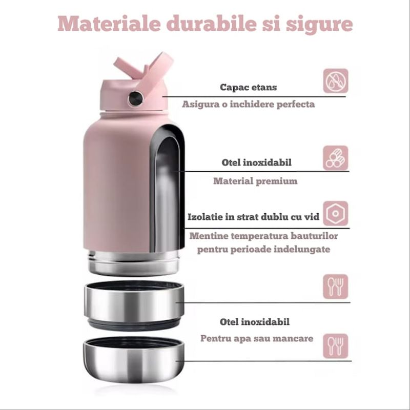 Casa si Gradina - Bucatarie si vesela - Accesorii bar - Termosuri si Cani termos - Sticla termos multifunctionala portabila 3 in 1 Lommad®, Otel Inoxidabil, Izolatie strat dublu cu vid, 1l - Infinity.ro